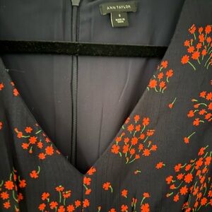 Ann Taylor Black Dress with Red and Green Floral Accents